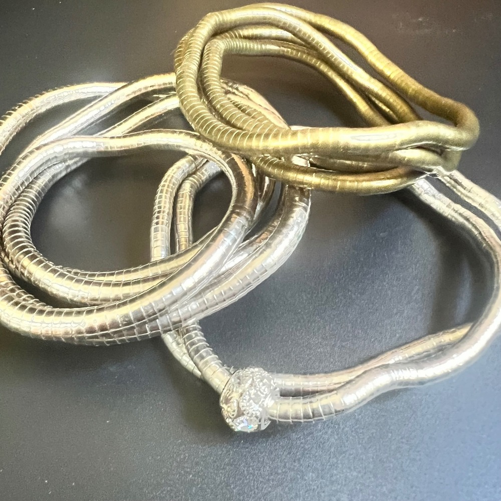 Vintage‎ Flexible Cobra Snake Necklace Set Gold Silver Rhinestone Glam 90s